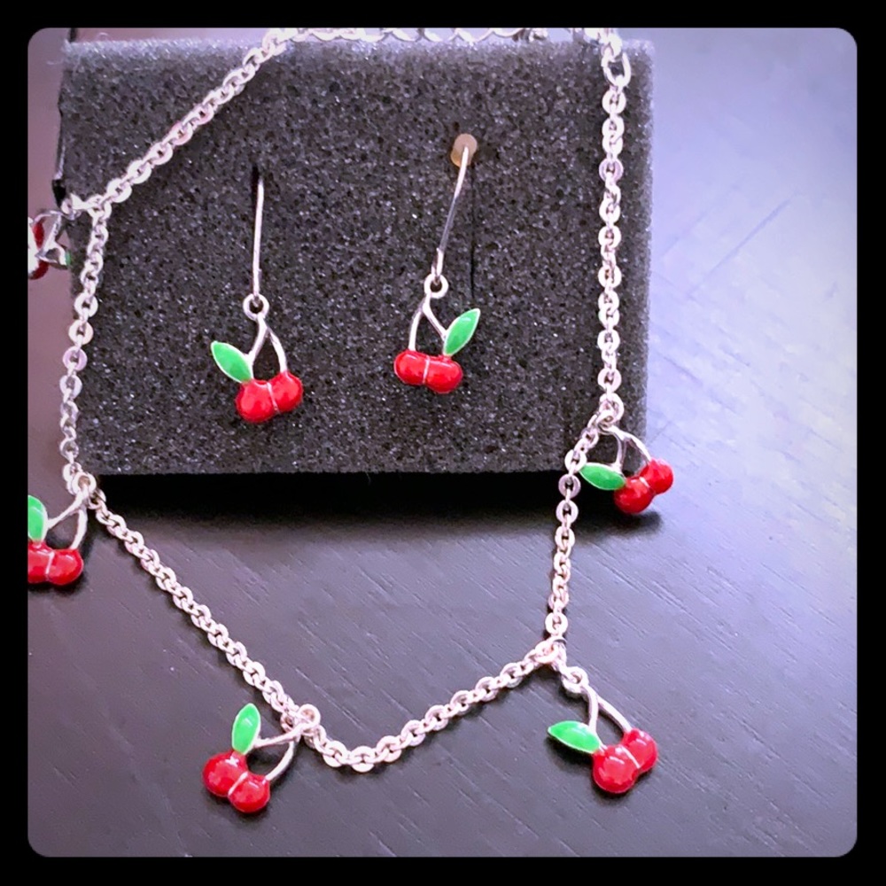 Cherry earrings and bracelet set